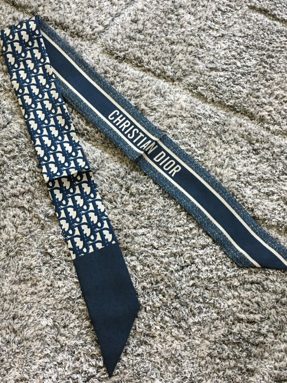 Dior Oblique Mitzah Scarf Navy Blue Silk Twilly